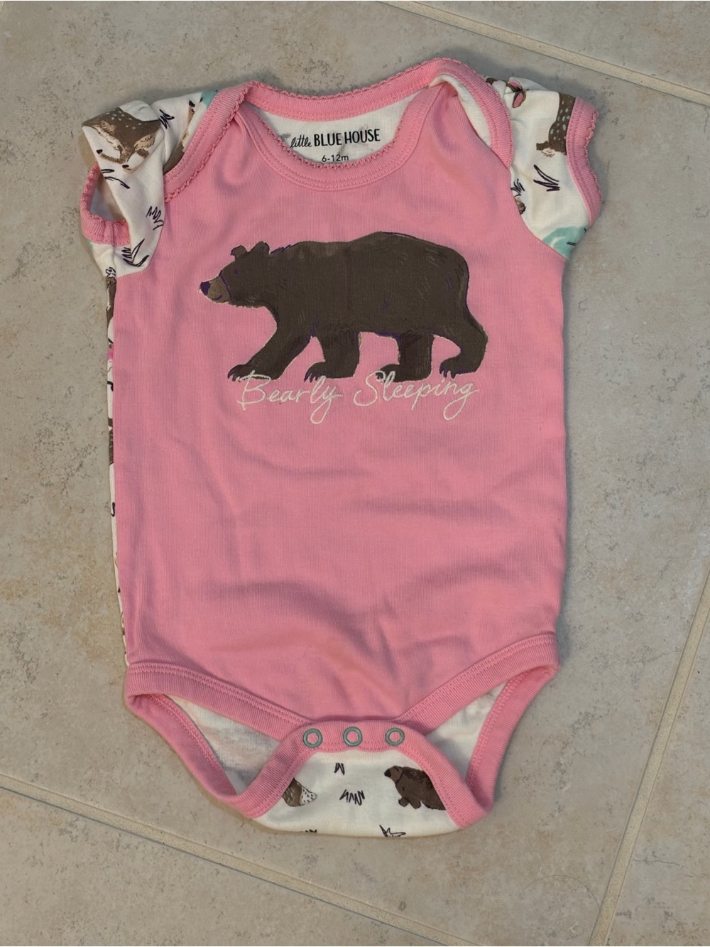 Little Blue House Pink Bear Graphic One-Piece Bodysuit